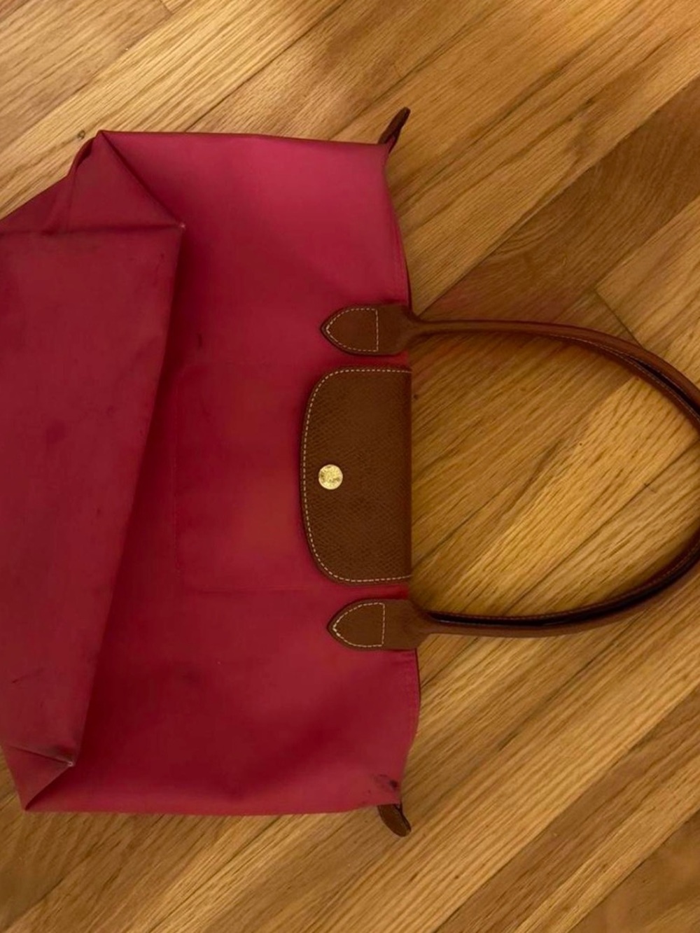 Longchamp Pink Tote with Brown Leather Trim